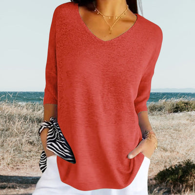 Sophia | Top  Leichtes V-Ausschnitt Design, Sommermode in Weiß und Rot