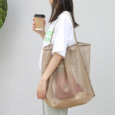 Sommerliche Umhängetasche Damen | Modische Strandtasche aus Netzmaterial-2