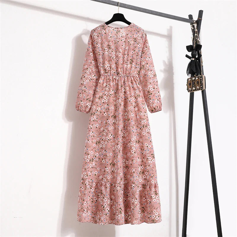 Frieda | Maxikleid Langarm Floral für Damen