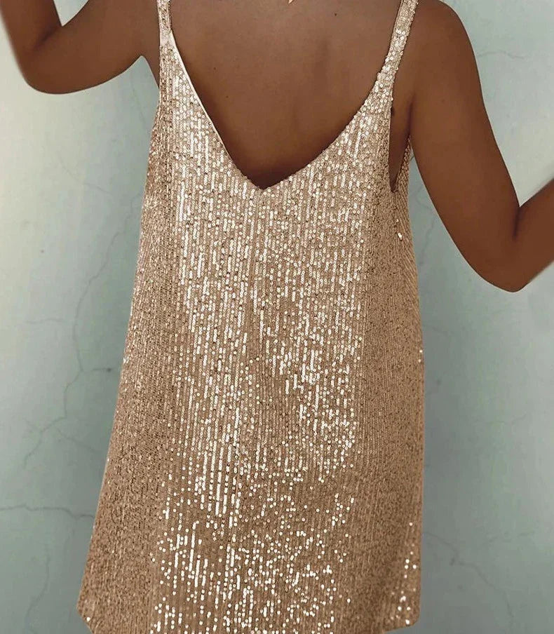 Helena | Glitzerkleid Damen Lang in Champagner mit Funkelnden Akzenten 3