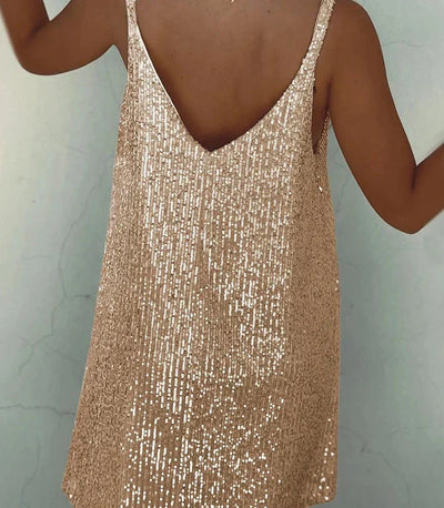 Helena | Glitzerkleid Damen Lang in Champagner mit Funkelnden Akzenten 3
