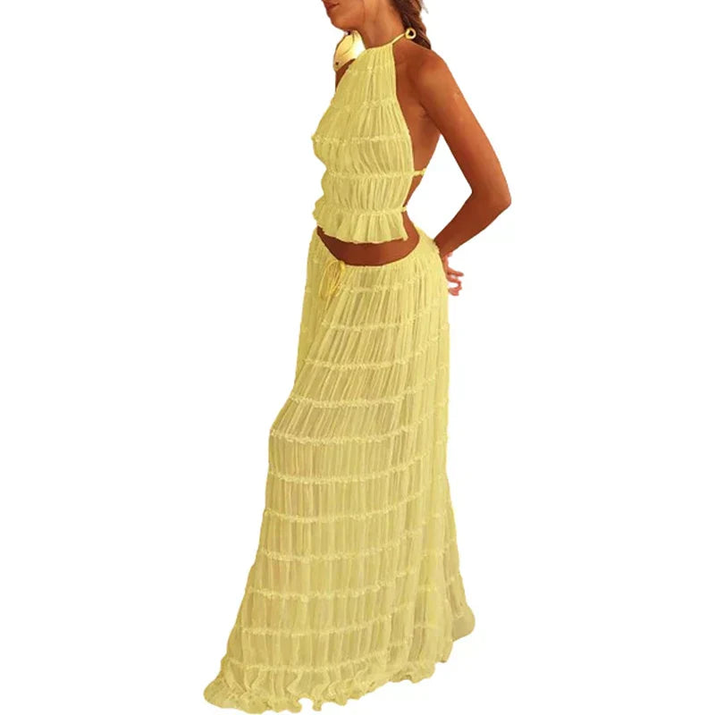 Lilou | Eleganter Zweiteiler Sommer aus Plissiertem Top und Maxirock