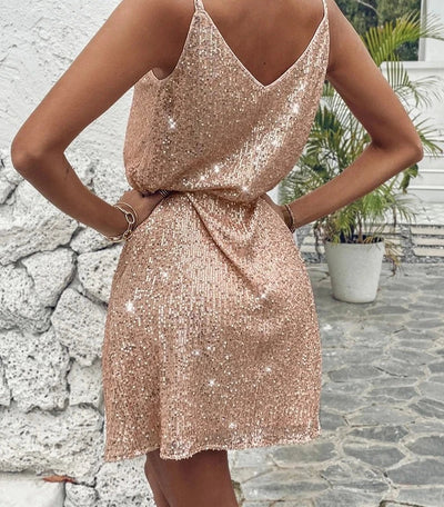 Helena | Glitzerkleid Damen Lang in Champagner mit Funkelnden Akzenten 4