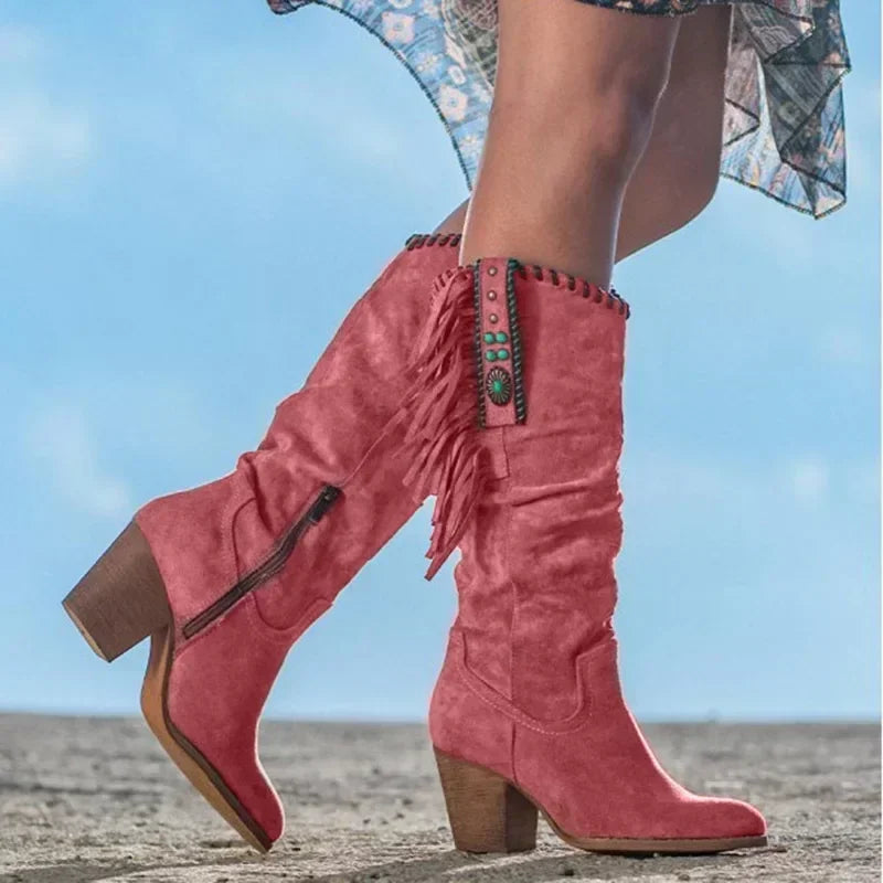 Stivali Cowboy Donna Retrò | Stivali da Cowboy Eleganti in Pelle Sintetica Nero 5