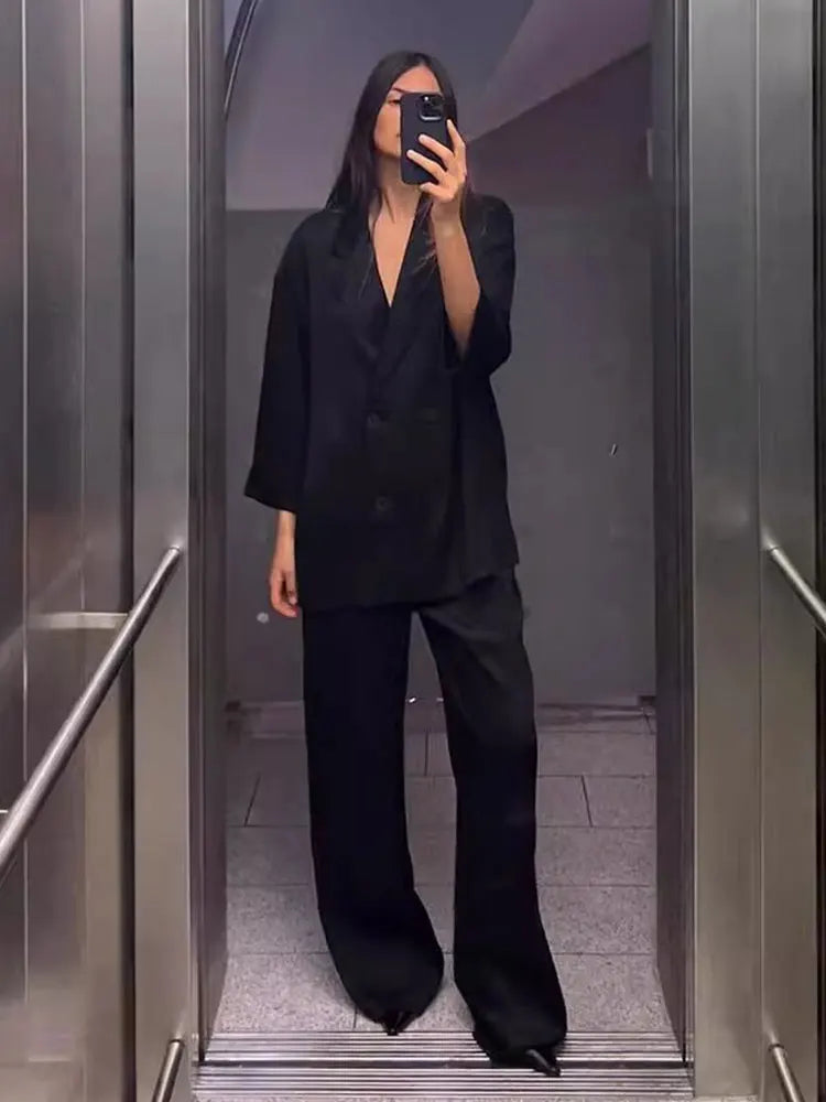 Emilia | Blazer Set Damen – Doppelbrüstig mit Weit Geschnittener Hose