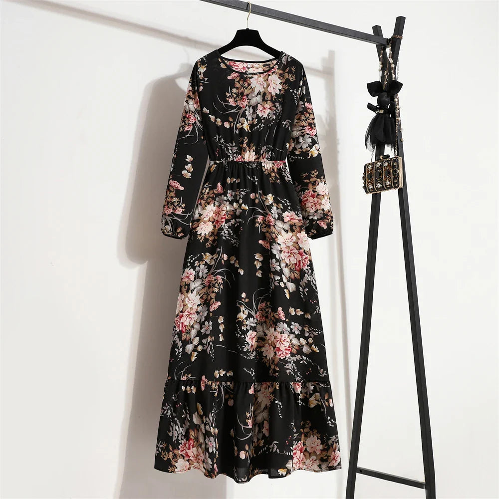 Frieda | Maxikleid Langarm Floral für Damen