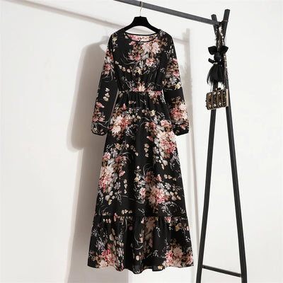 Frieda | Maxikleid Langarm Floral für Damen
