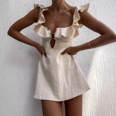 Karin | Sommerkleid Damen mit V-Ausschnitt und Rüschenverzierungen