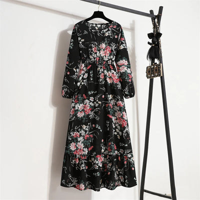 Frieda | Maxikleid Langarm Floral für Damen