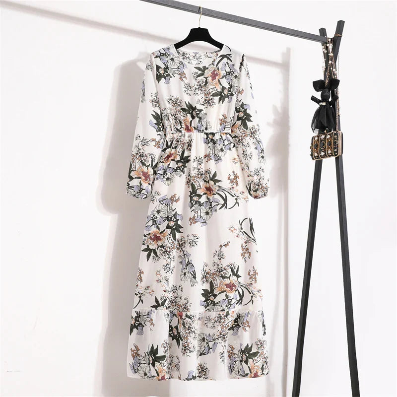 Frieda | Maxikleid Langarm Floral für Damen