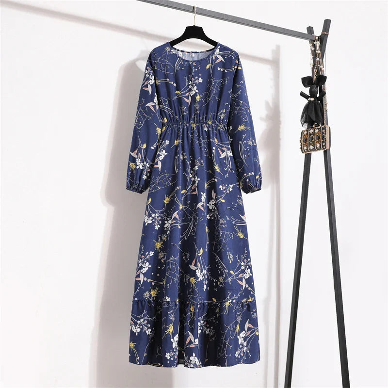 Frieda | Maxikleid Langarm Floral für Damen
