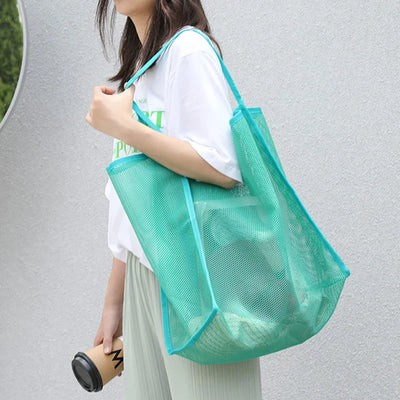 Sommerliche Umhängetasche Damen | Modische Strandtasche aus Netzmaterial-5
