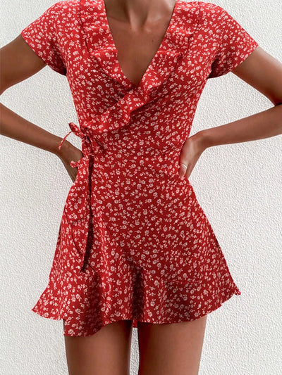 Flora | A-Linien Kleid Damen mit V-Ausschnitt und Floral Design für Hochzeitsgast und Sommer-1