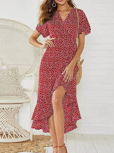 Evelyn | Maxikleid Sommer für Damen mit V-Ausschnitt und Hohem Schlitz
