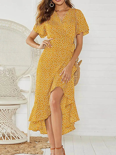 Evelyn | Maxikleid Sommer für Damen mit V-Ausschnitt und Hohem Schlitz