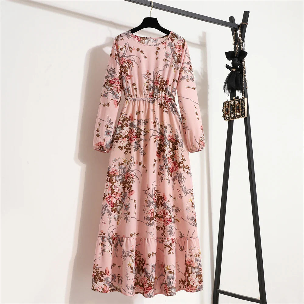 Frieda | Maxikleid Langarm Floral für Damen