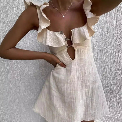 Karin | Sommerkleid Damen mit V-Ausschnitt und Rüschenverzierungen