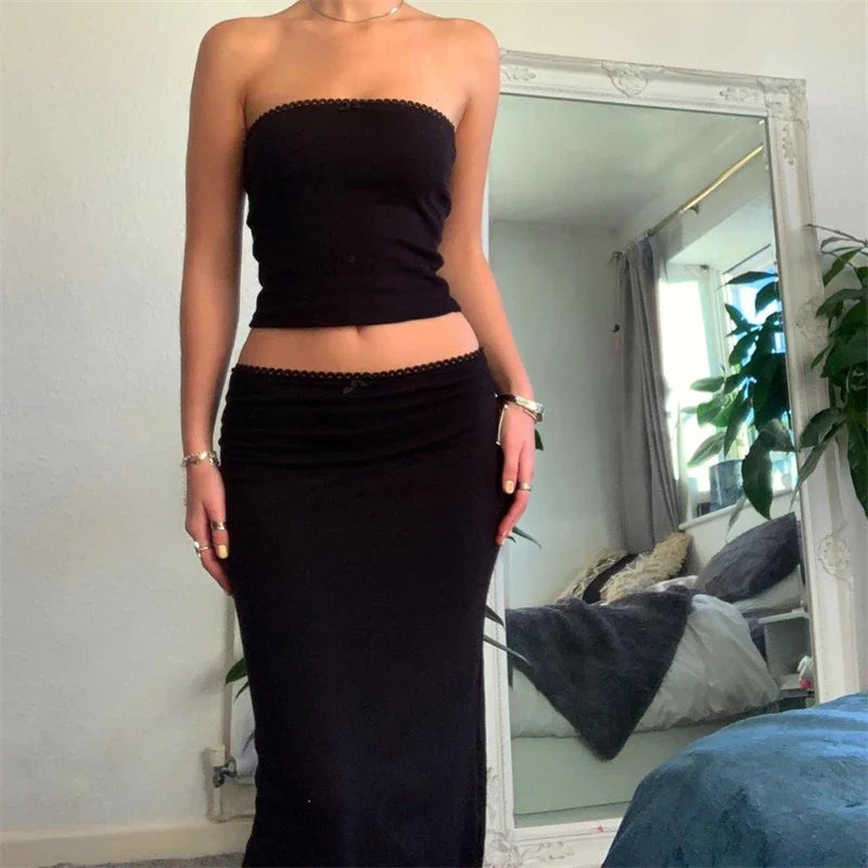 Vintage Charm | Damenrock Set mit Spaghetti-Trägern – Maxi- und Midi-Röcke für Sommer-1