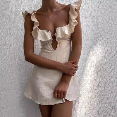 Karin | Sommerkleid Damen mit V-Ausschnitt und Rüschenverzierungen