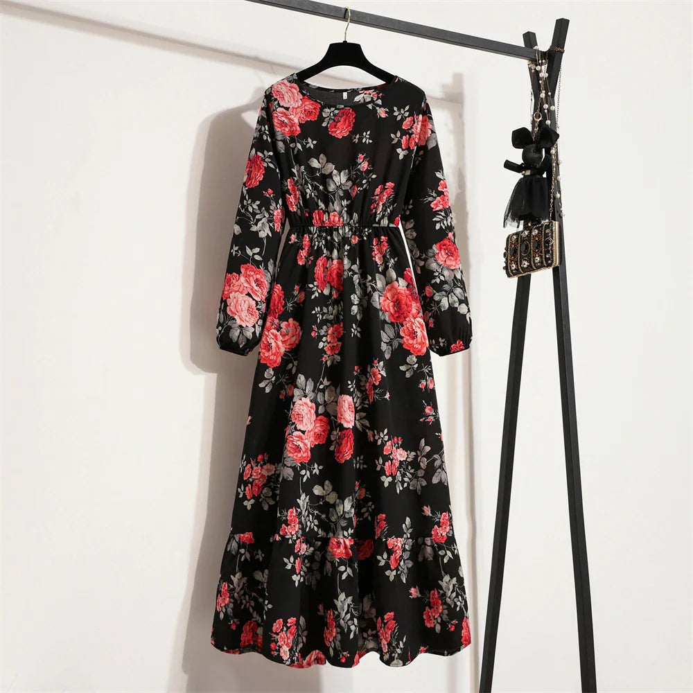 Frieda | Maxikleid Langarm Floral für Damen