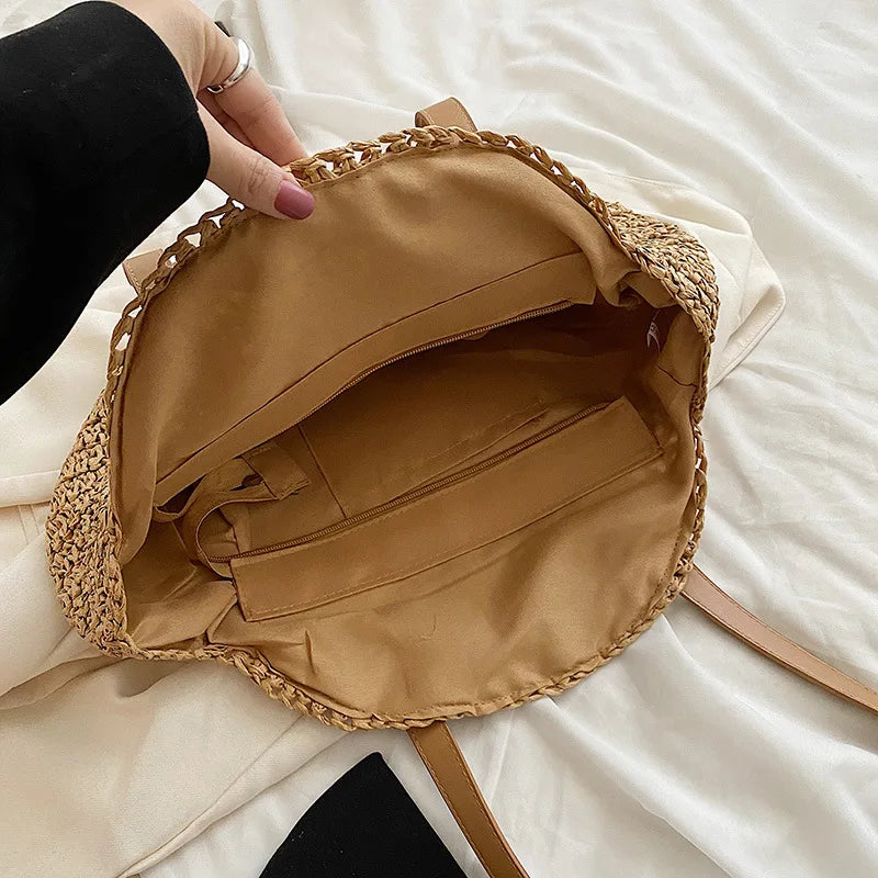 Carina | Große Strandtasche aus Gewebtem Stroh
