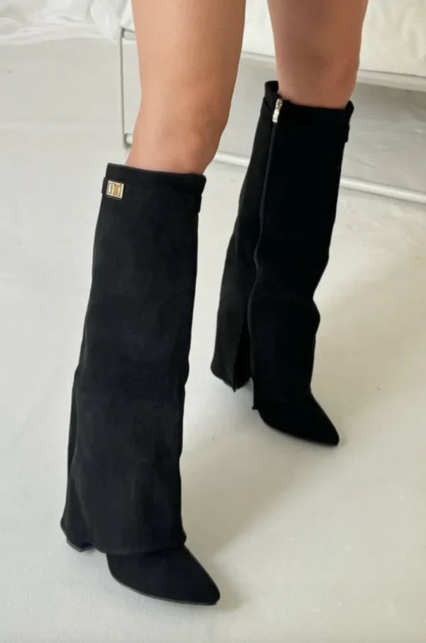 Variant image for Elisara Kniehohe Stiefel – Schwarzes Wildleder mit Verstecktem Keilabsatz-13