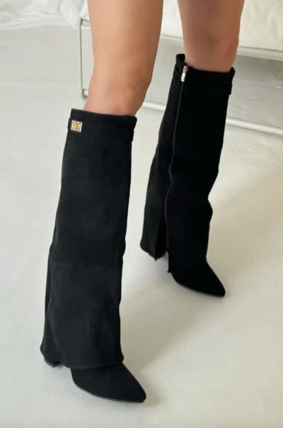 Variant image for Elisara Kniehohe Stiefel – Schwarzes Wildleder mit Verstecktem Keilabsatz-13