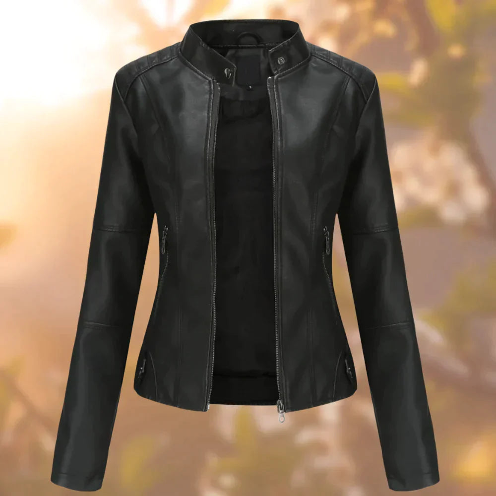 Sara | Schlanke Kunstleder Bikerjacke