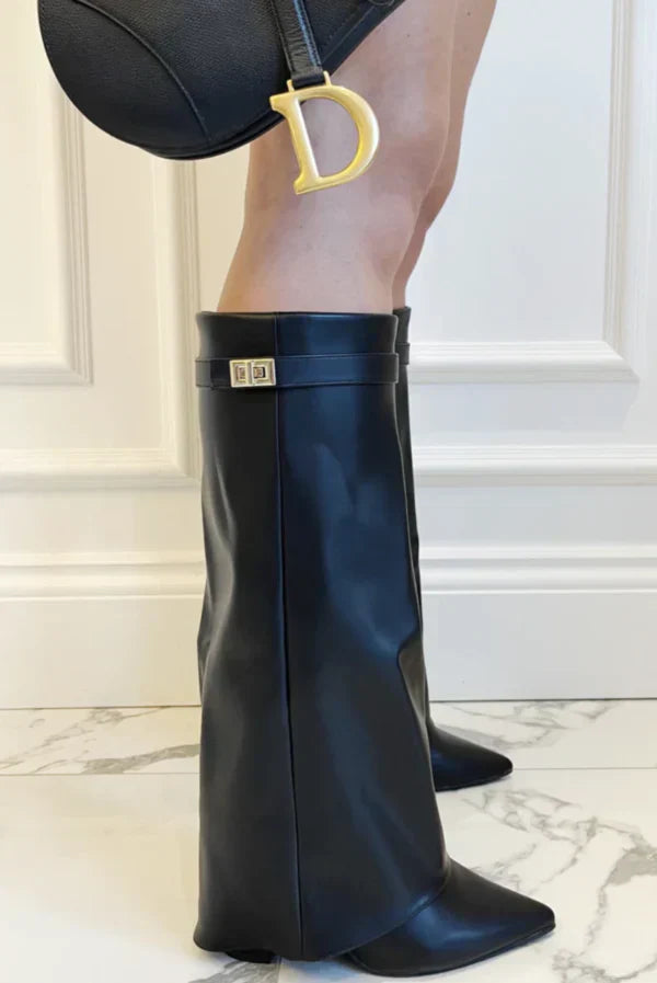 Elisara | Kniehohe Stiefel Wildleder mit Verstecktem Keilabsatz