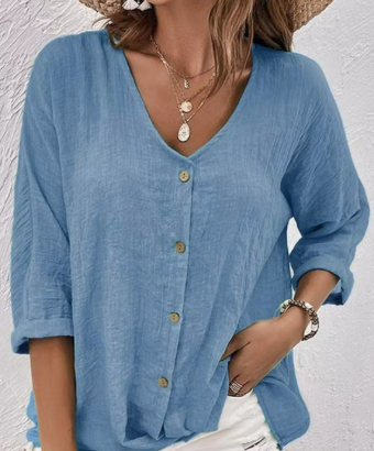 Clara | Blue Leinen blaue Männer elegant V -Neck