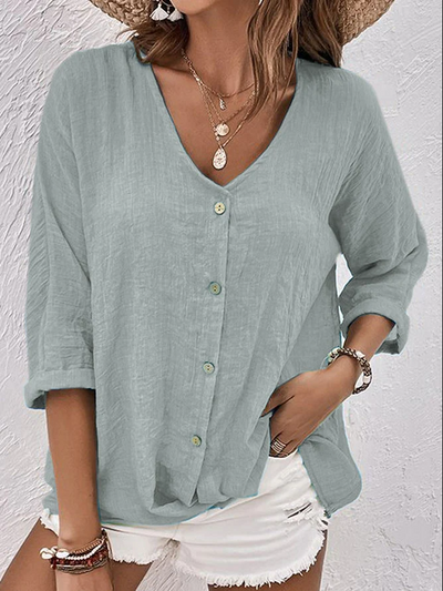 Clara | Blue Leinen blaue Männer elegant V -Neck