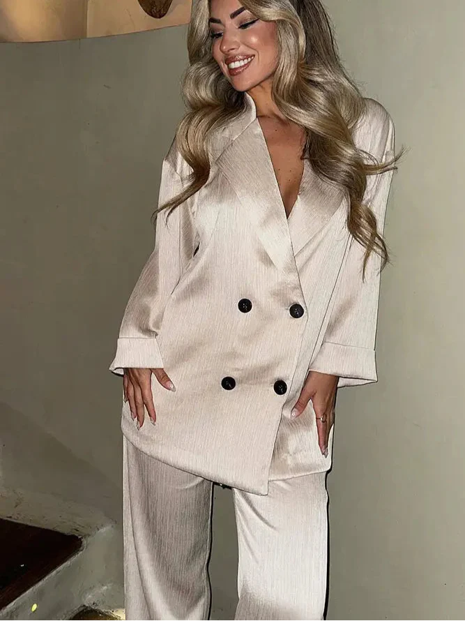 Hera | Blazer Set Damen – Doppelbrüstig mit Weit Geschnittener Hose-1