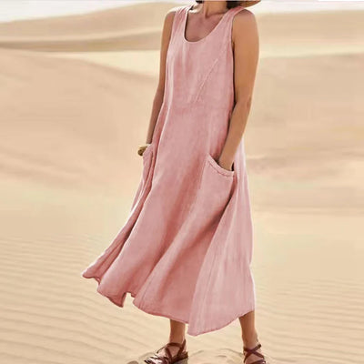 Variant image for Sommer Baumwollkleid Weiß | Ärmelloses Midi Kleid für Frauen-20