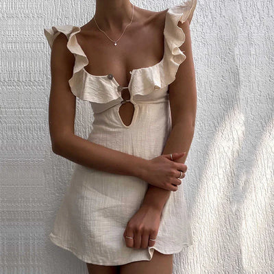 Karin | Sommerkleid Damen mit V-Ausschnitt und Rüschenverzierungen