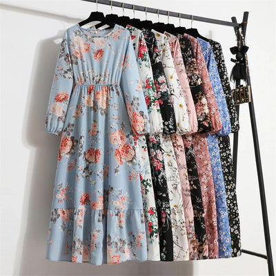 Frieda | Maxikleid Langarm Floral für Damen