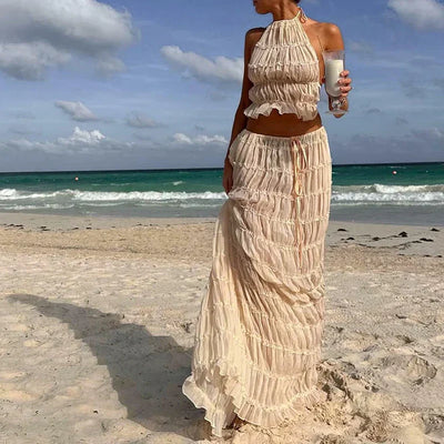 Lilou | Eleganter Zweiteiler Sommer aus Plissiertem Top und Maxirock