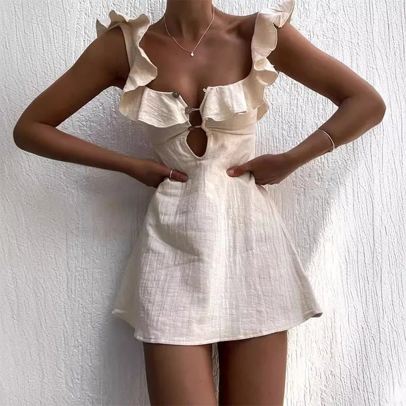 Rüschenkleid | Sommerkleid Damen mit V-Ausschnitt und Rüschenverzierungen-4