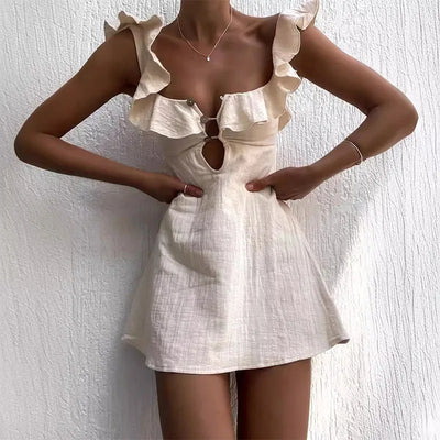 Rüschenkleid | Sommerkleid Damen mit V-Ausschnitt und Rüschenverzierungen-4