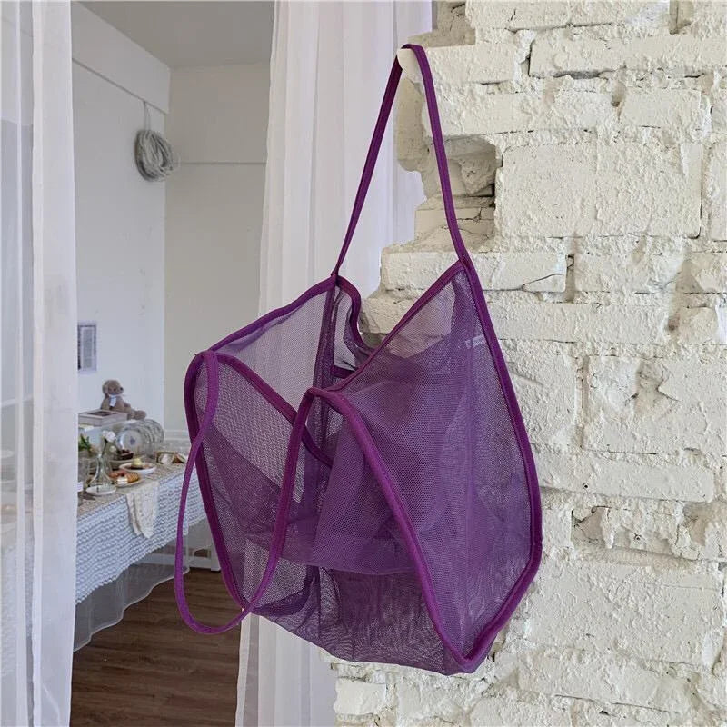 Sommerliche Umhängetasche Damen | Modische Strandtasche aus Netzmaterial-1