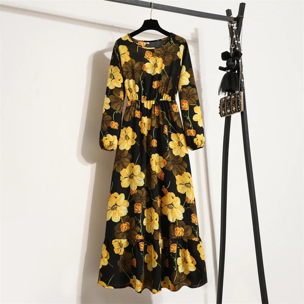 Frieda | Maxikleid Langarm Floral für Damen