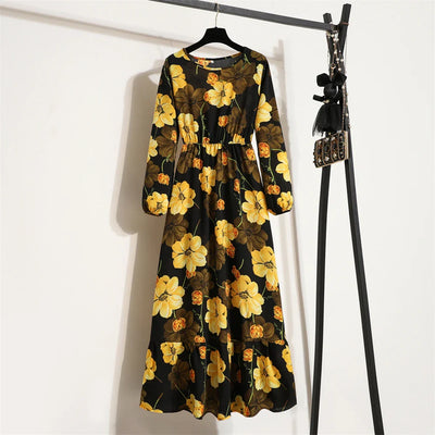 Frieda | Maxikleid Langarm Floral für Damen