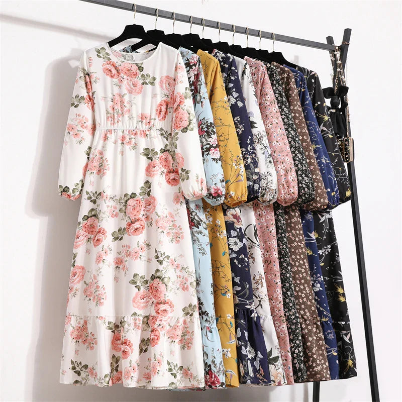 Frühlingszauber | Maxikleid Langarm Floral für Damen-1