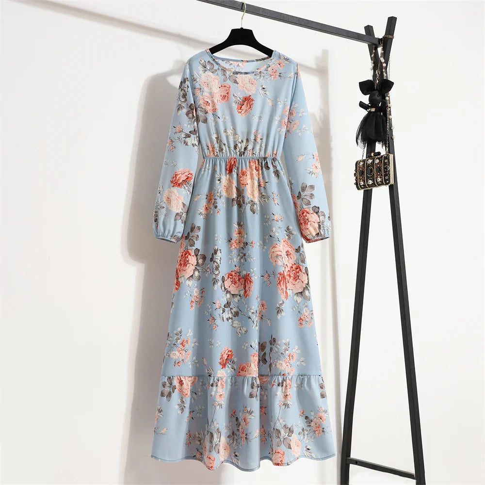 Frieda | Maxikleid Langarm Floral für Damen