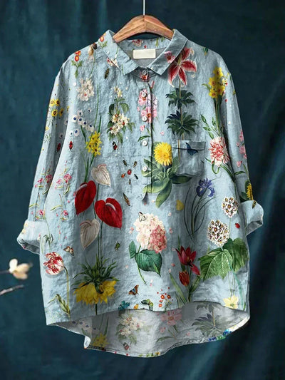 Eyanosis | Women's Shirt - Floral Print Loose Fit Summer Blouse 2
