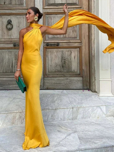 Melina | Abendkleid mit One-Shoulder-Umhang und Meerjungfrau-Silhouette