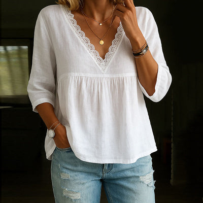 Sienna | T-Shirt mit V-Kladung in Spitze