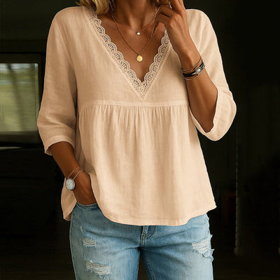 Sienna | T-Shirt mit V-Kladung in Spitze
