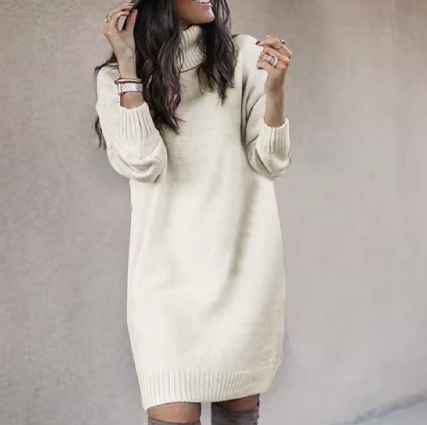 Nadine | Stilvolles Rollkragen Pulloverkleid