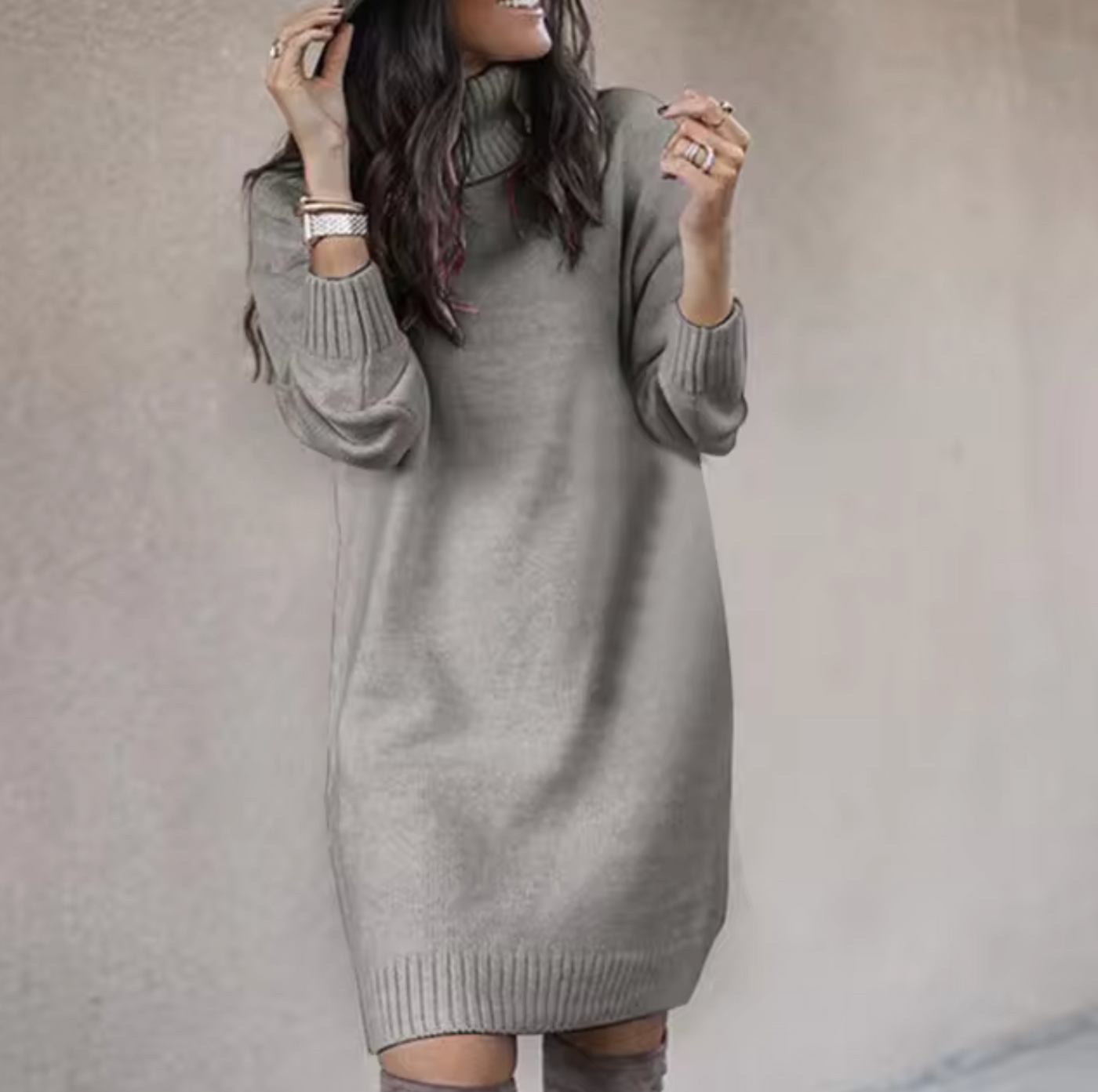 Nadine | Stilvolles Rollkragen Pulloverkleid