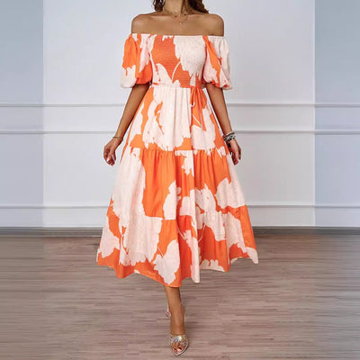 Valeria | Elegantes Off-Shoulder Midikleid mit Puffärmeln